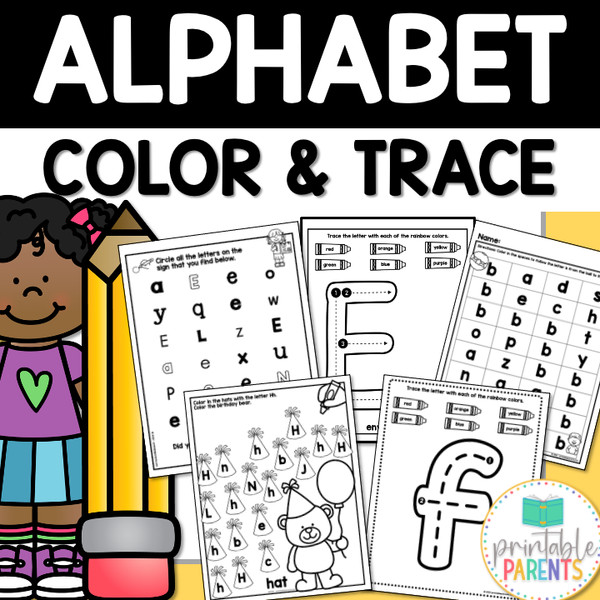 Color and Trace the Alphabet Worksheet Pack