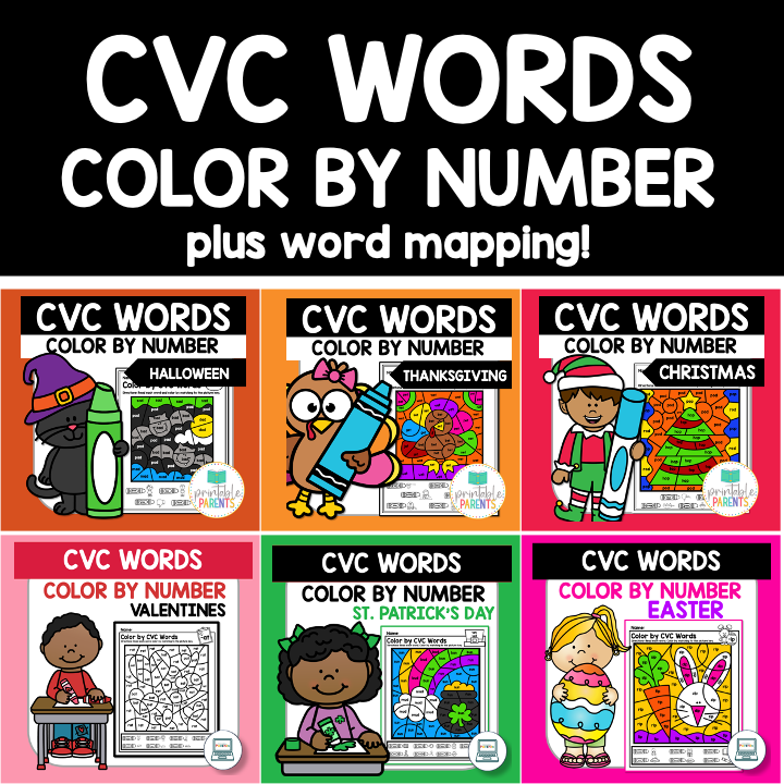 CVC Color by Number Bundle – Printable Parents