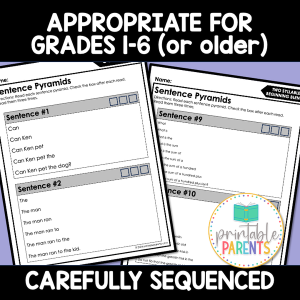 Sentence Pyramids for Reading Fluency – Printable Parents