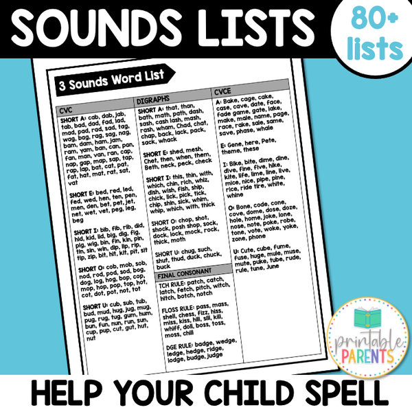 Decodable Word List for 3, 4, and 5 Sound Words