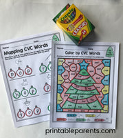 Christmas Color by Number for CVC Words