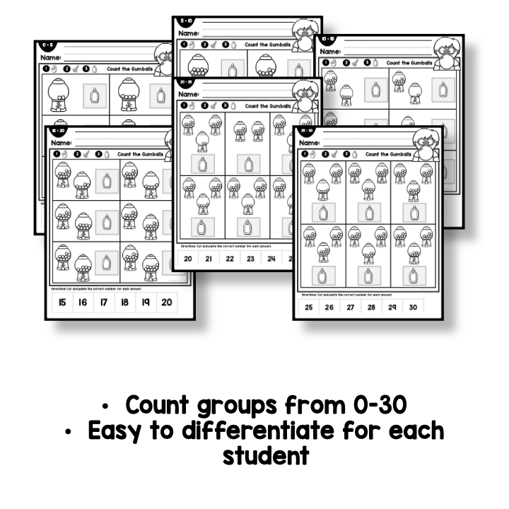 Counting Cut and Paste Worksheets - Numbers 0 to 30 – Printable Parents