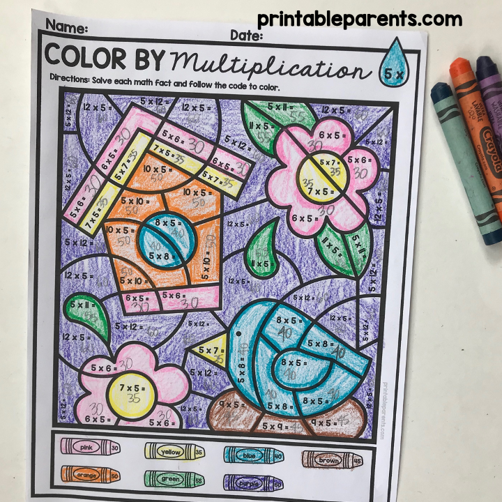 Spring Multiplication Coloring Worksheets