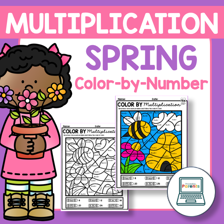 Multiplication Color by Number Worksheets for Spring – Printable Parents
