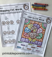 Thanksgiving Color by CVC Words Worksheets