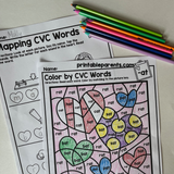 Valentine's CVC Color by Number Worksheets